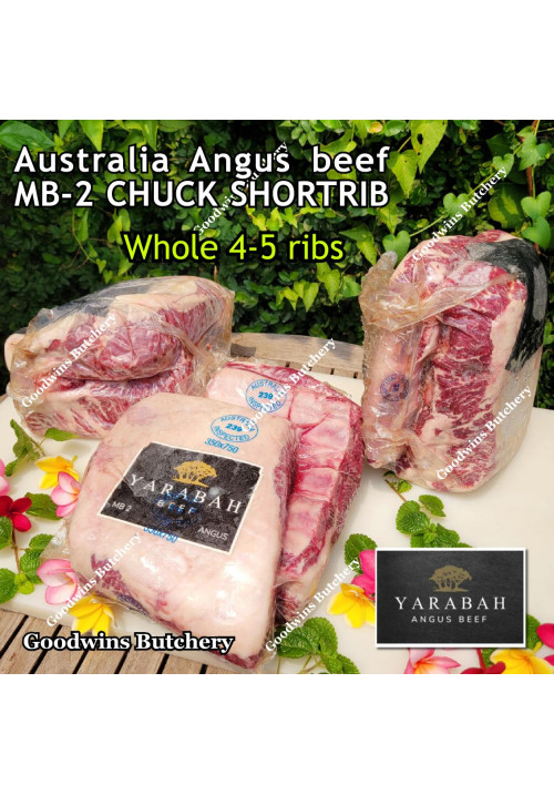 Beef rib shortrib CHUCK SHORT RIB 3-4 ribs ANGUS marbling MB-2 daging iga sapi konro frozen Australia YARABAH whole cuts +/- 4kg, 2slabs/bag (price/kg)